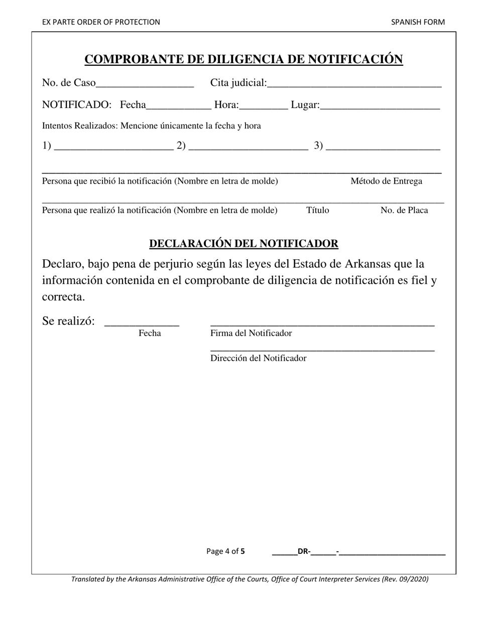 Orden De Proteccion - Ex Parte - Arkansas (Spanish), Page 5