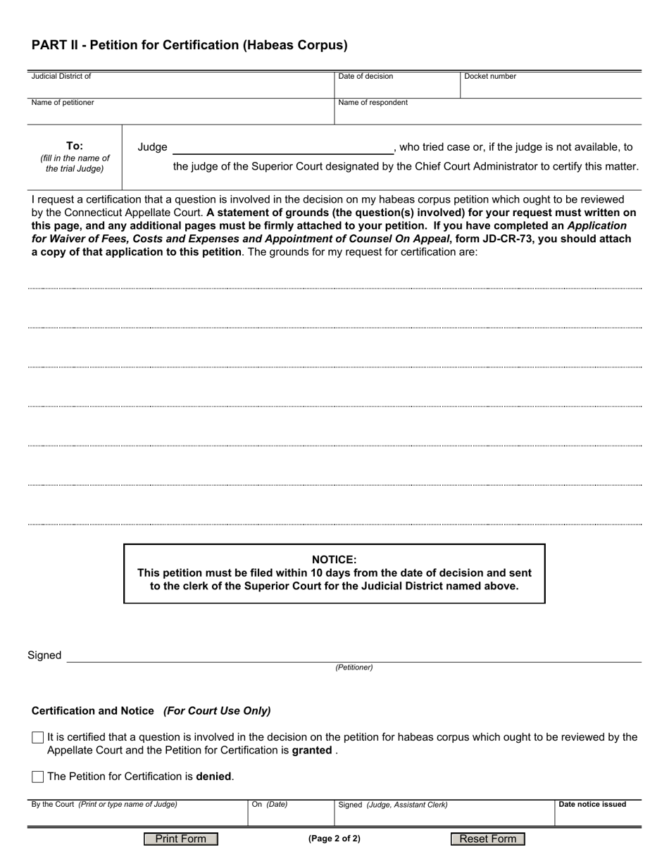 Form JD-CR-84 Notice of Appeal Procedures (Habeas Corpus) - Connecticut, Page 2