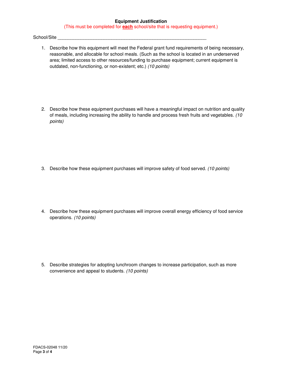 Form FDACS-02048 Equipment Grant Assistance Application - Florida, Page 3
