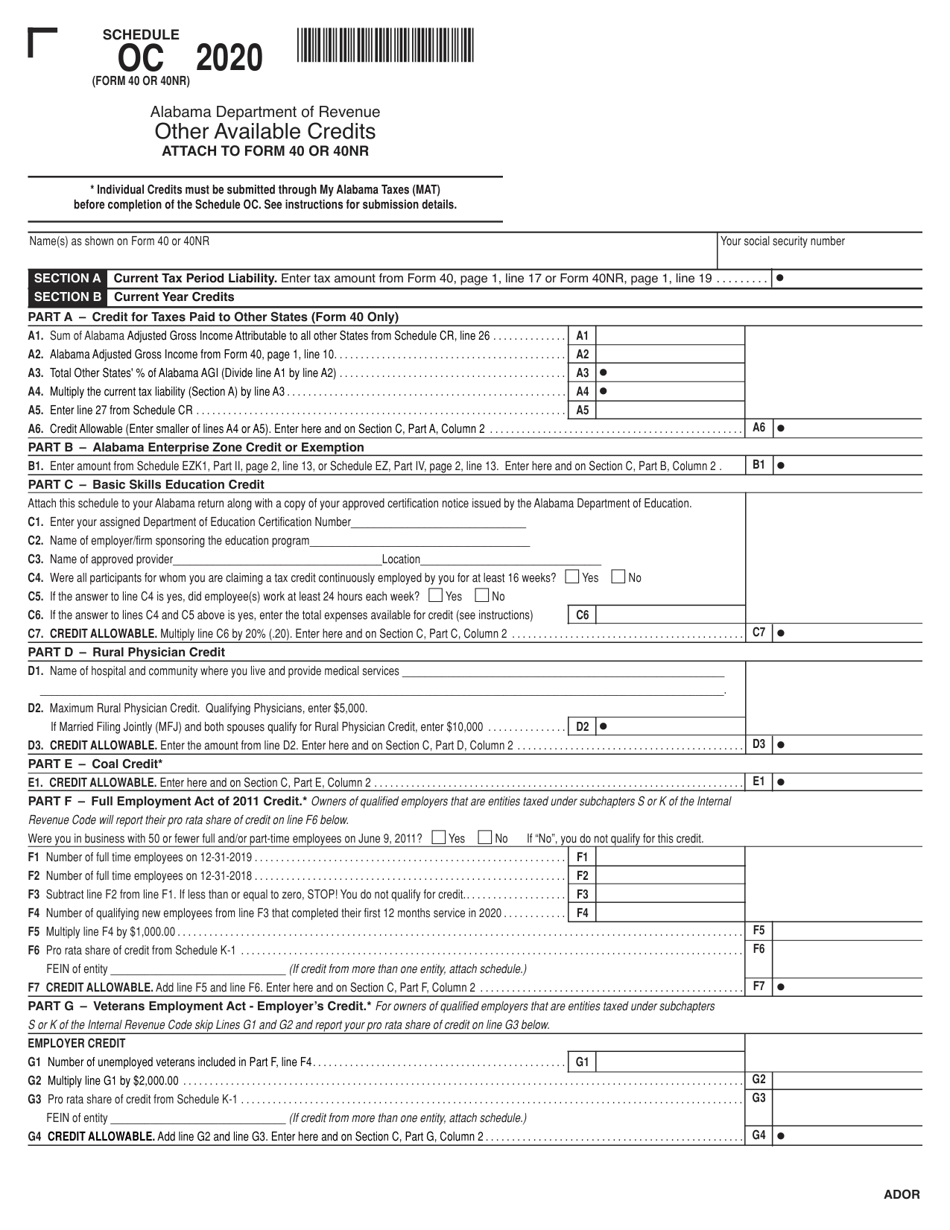 Form 40 (40NR) Schedule OC - 2020 - Fill Out, Sign Online and Download ...