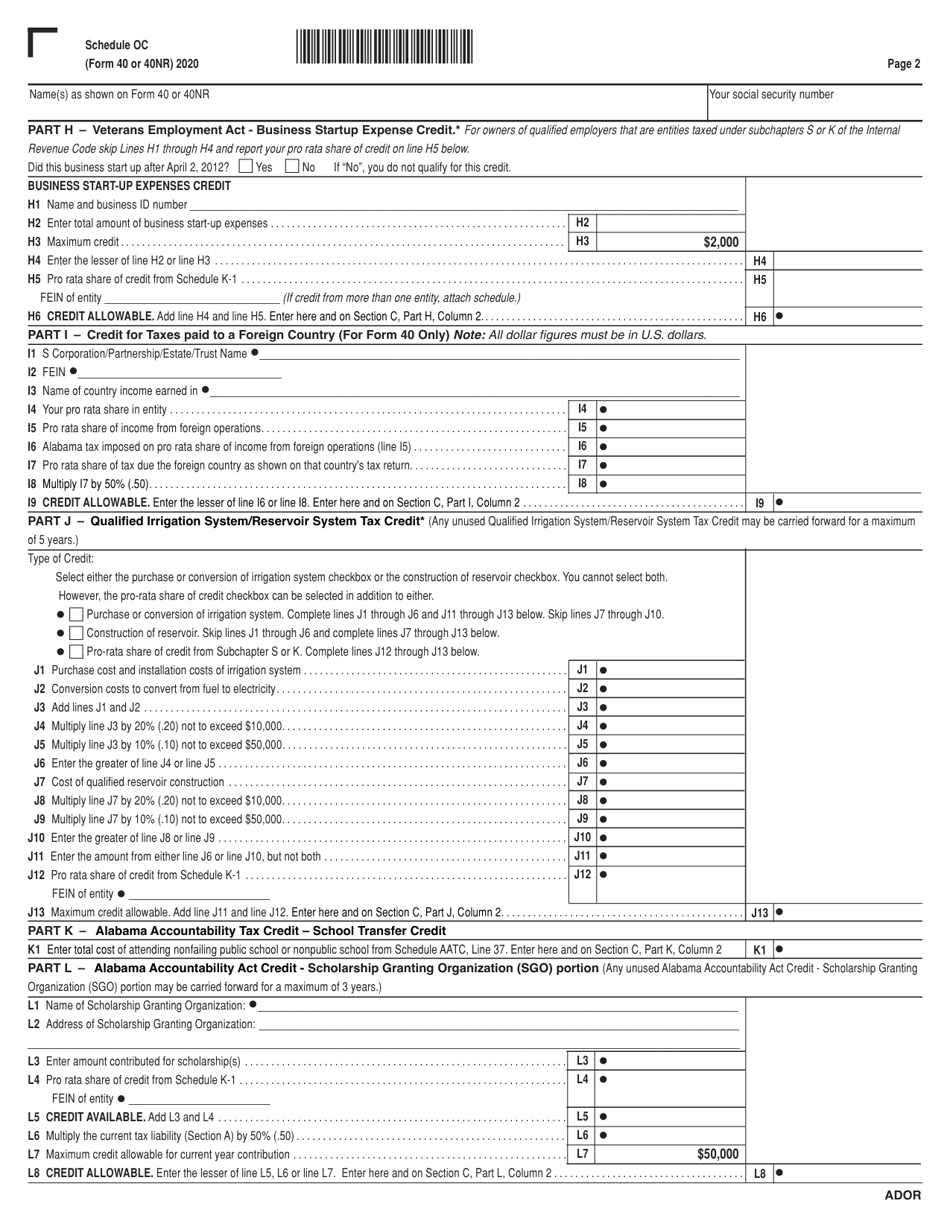 Form 40 (40NR) Schedule OC - 2020 - Fill Out, Sign Online and Download ...