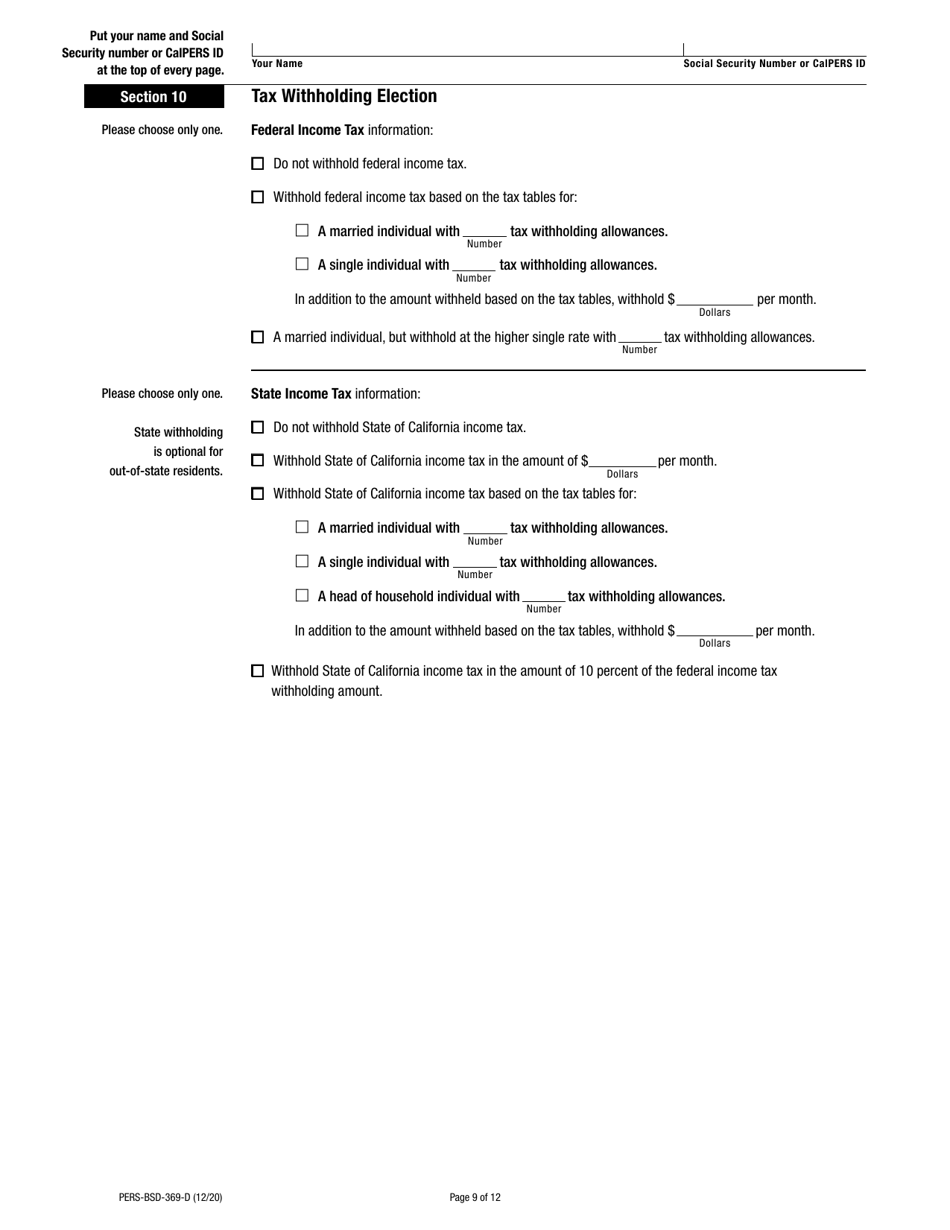 Form PERS-BSD-369-D Disability Retirement Election Application - California, Page 9