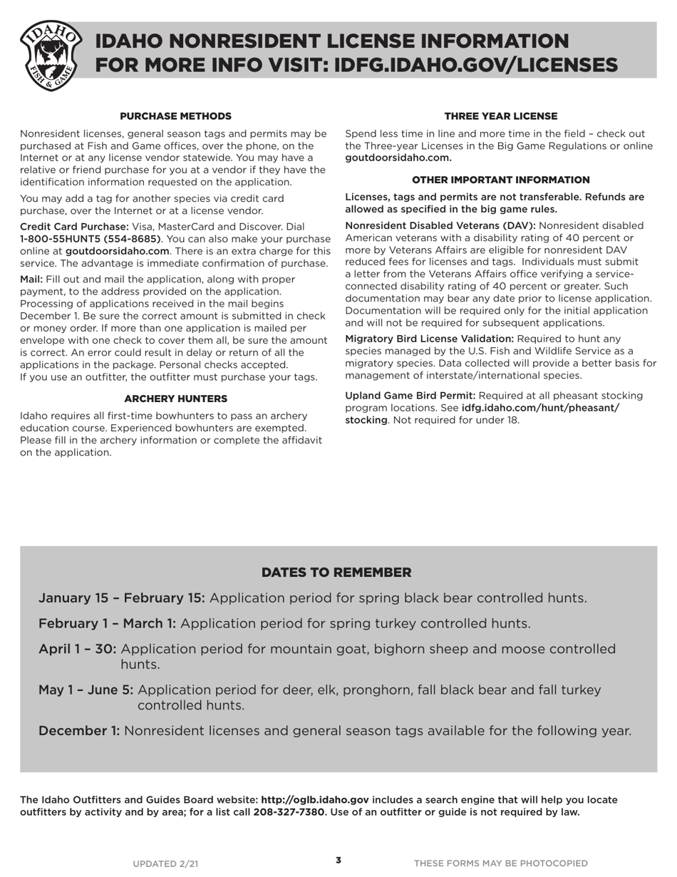Idaho Nonresident License Application - Idaho, Page 3