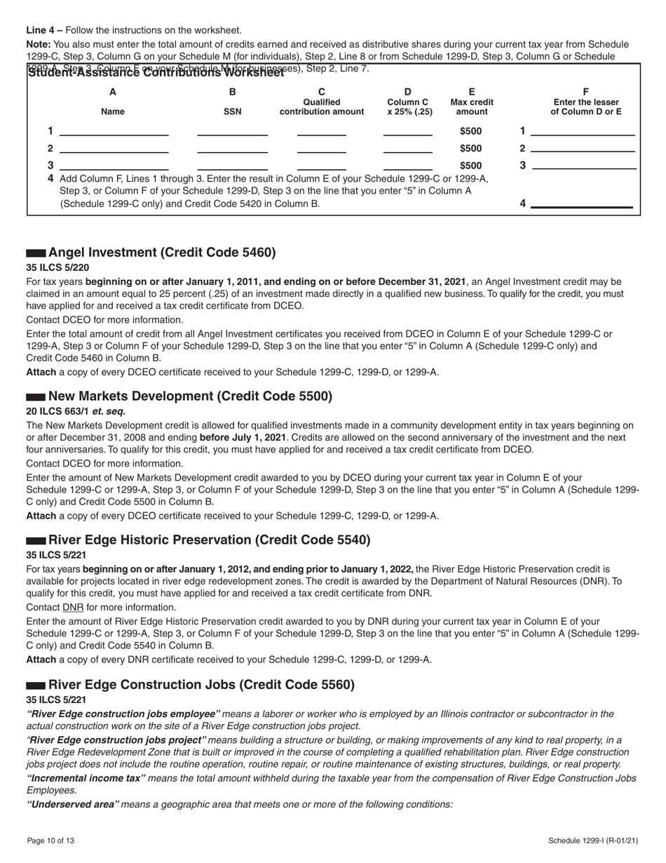 Schedule 1299-I Income Tax Credits Information and Worksheets - Illinois, Page 10