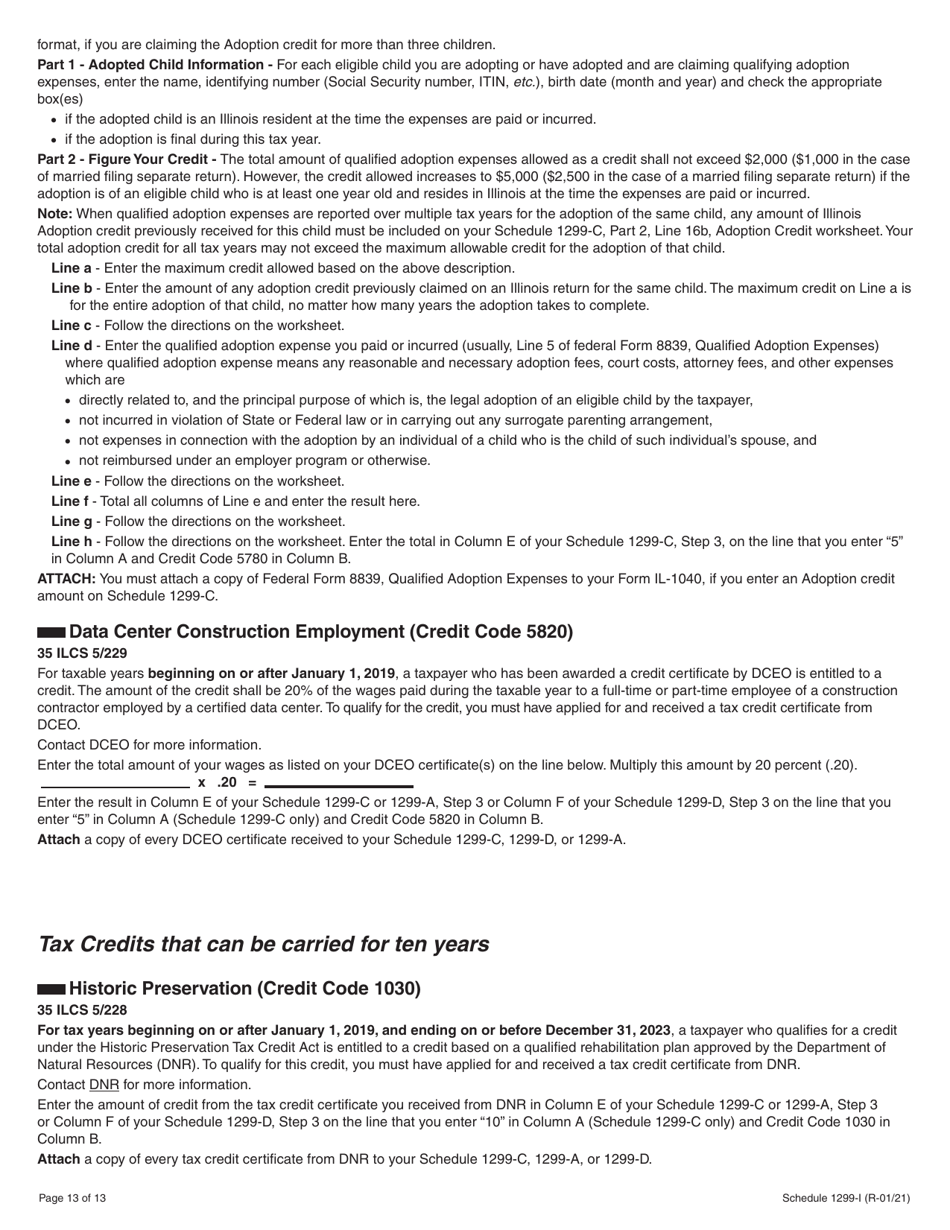 Schedule 1299-I Income Tax Credits Information and Worksheets - Illinois, Page 13