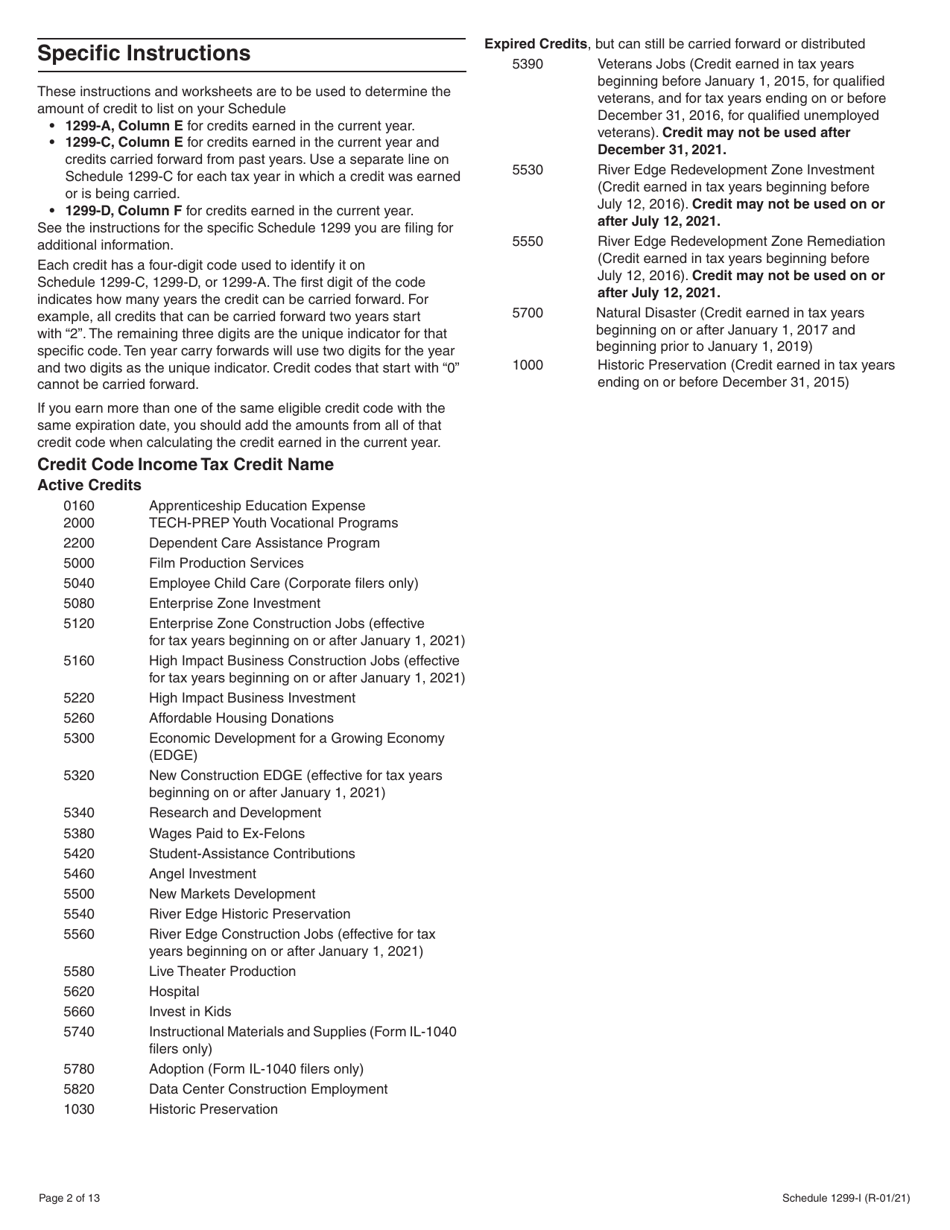 Schedule 1299-I Income Tax Credits Information and Worksheets - Illinois, Page 2