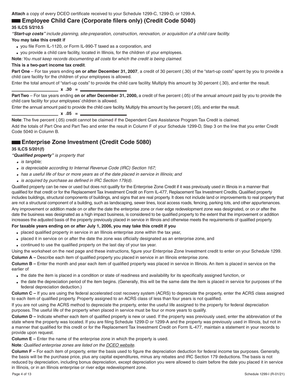 Schedule 1299-I Income Tax Credits Information and Worksheets - Illinois, Page 4