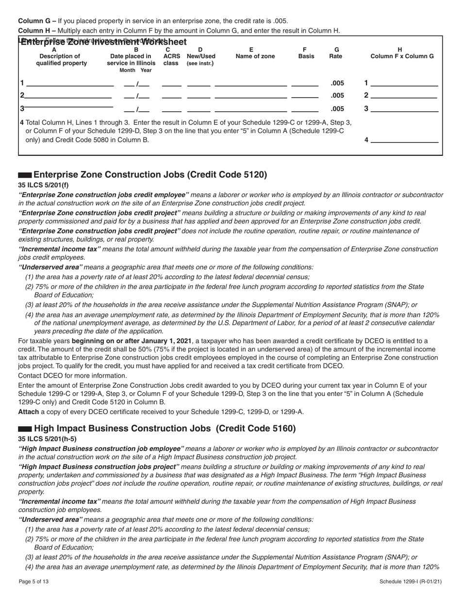 Schedule 1299-I Income Tax Credits Information and Worksheets - Illinois, Page 5