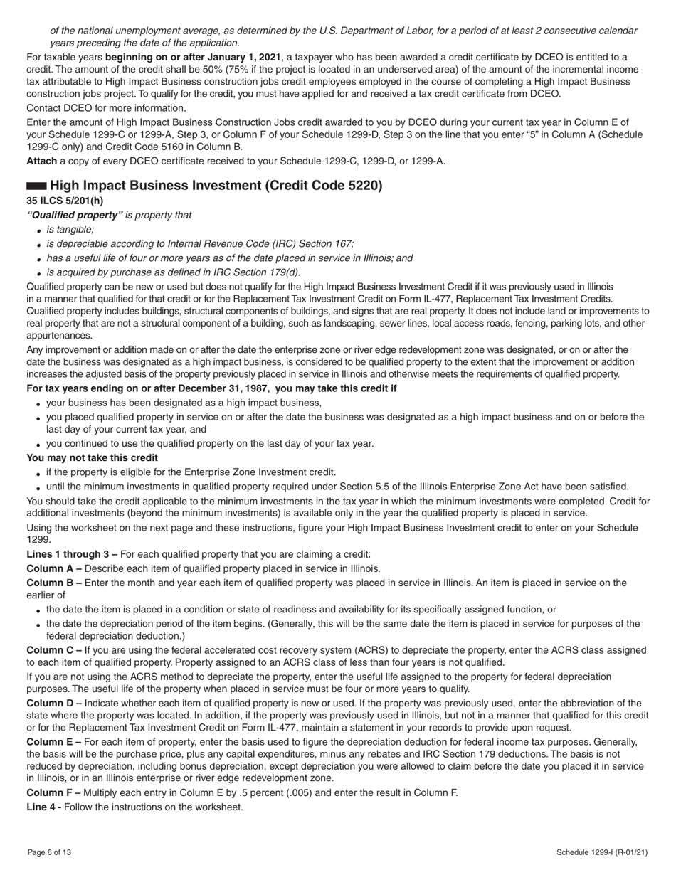Schedule 1299-I Income Tax Credits Information and Worksheets - Illinois, Page 6