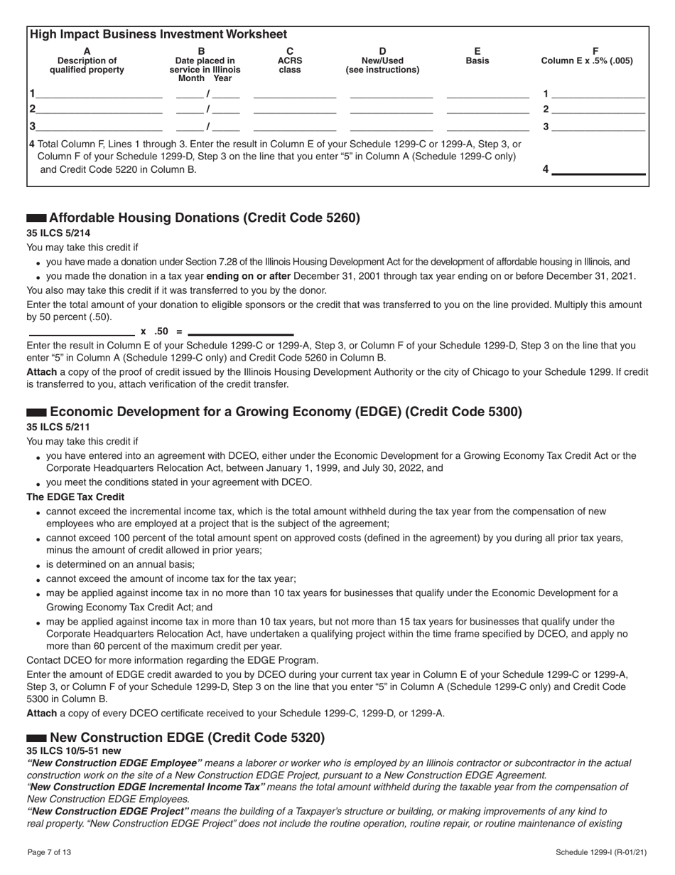 Schedule 1299-I Income Tax Credits Information and Worksheets - Illinois, Page 7