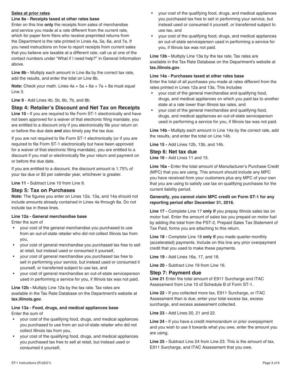 Instructions for Form ST-1, 002 Sales and Use Tax and E911 Surcharge Return - Illinois, Page 3