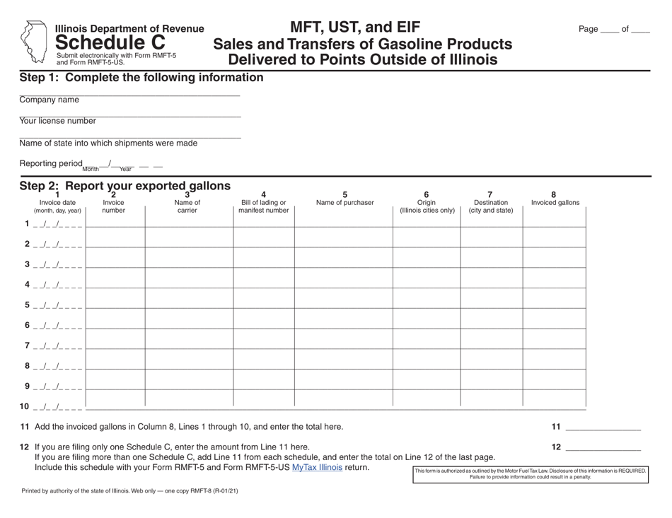 Form RMFT-8 Schedule C Mft, Ust, and Eif Sales and Transfers of Gasoline Products Delivered to Points Outside of Illinois - Illinois, Page 2