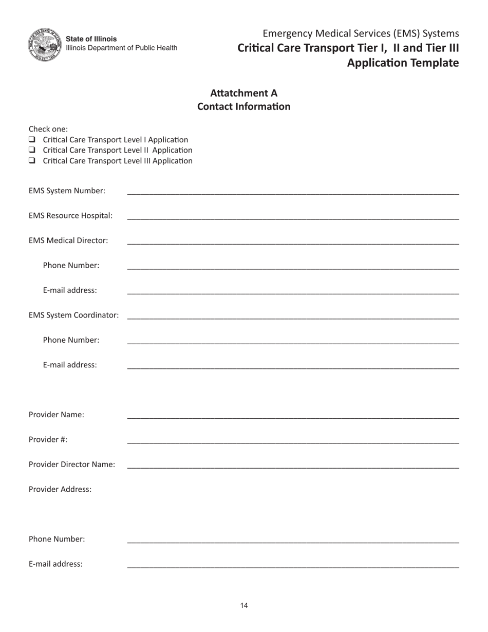 Critical Care Transport Tier I, II and Tier Iii Application Template - Illinois, Page 14