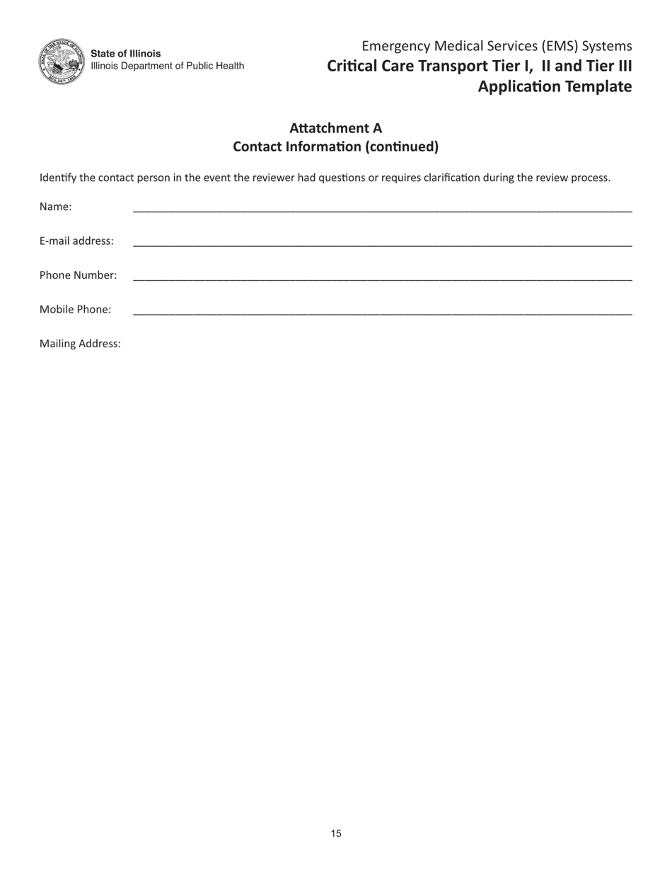 Critical Care Transport Tier I, II and Tier Iii Application Template - Illinois, Page 15