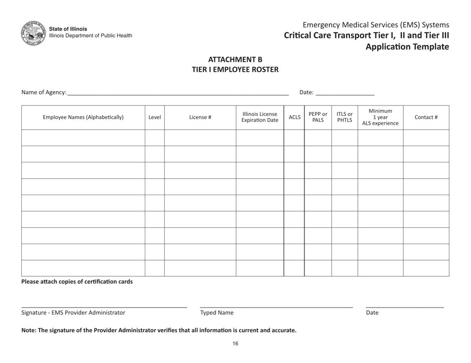 Critical Care Transport Tier I, II and Tier Iii Application Template - Illinois, Page 16