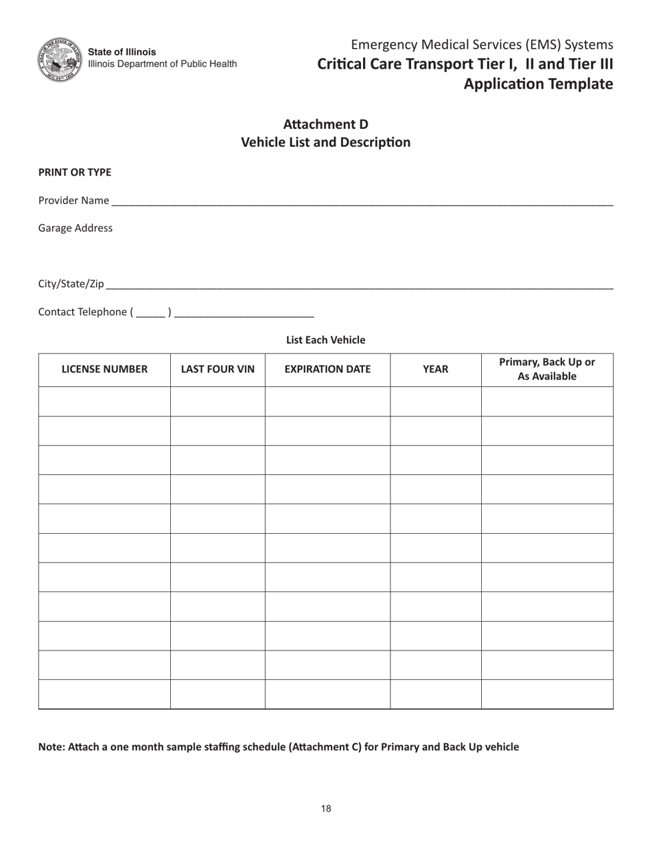 Critical Care Transport Tier I, II and Tier Iii Application Template - Illinois, Page 18
