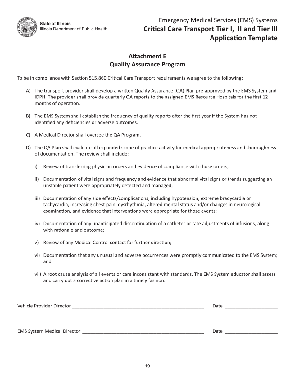 Critical Care Transport Tier I, II and Tier Iii Application Template - Illinois, Page 19