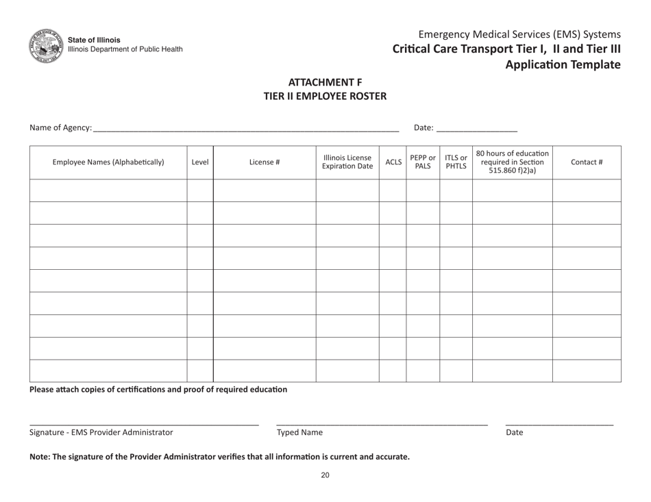 Critical Care Transport Tier I, II and Tier Iii Application Template - Illinois, Page 20