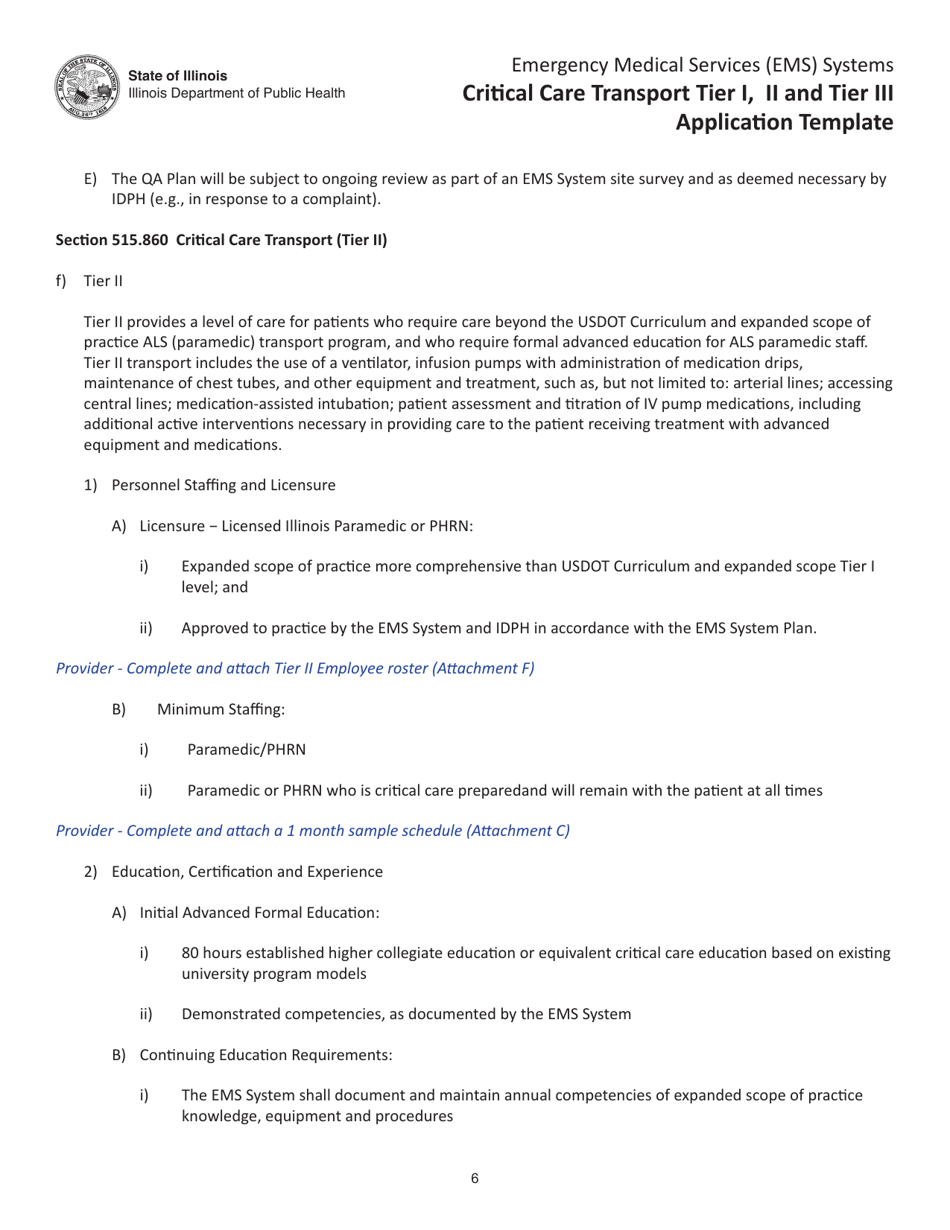 Critical Care Transport Tier I, II and Tier Iii Application Template - Illinois, Page 6