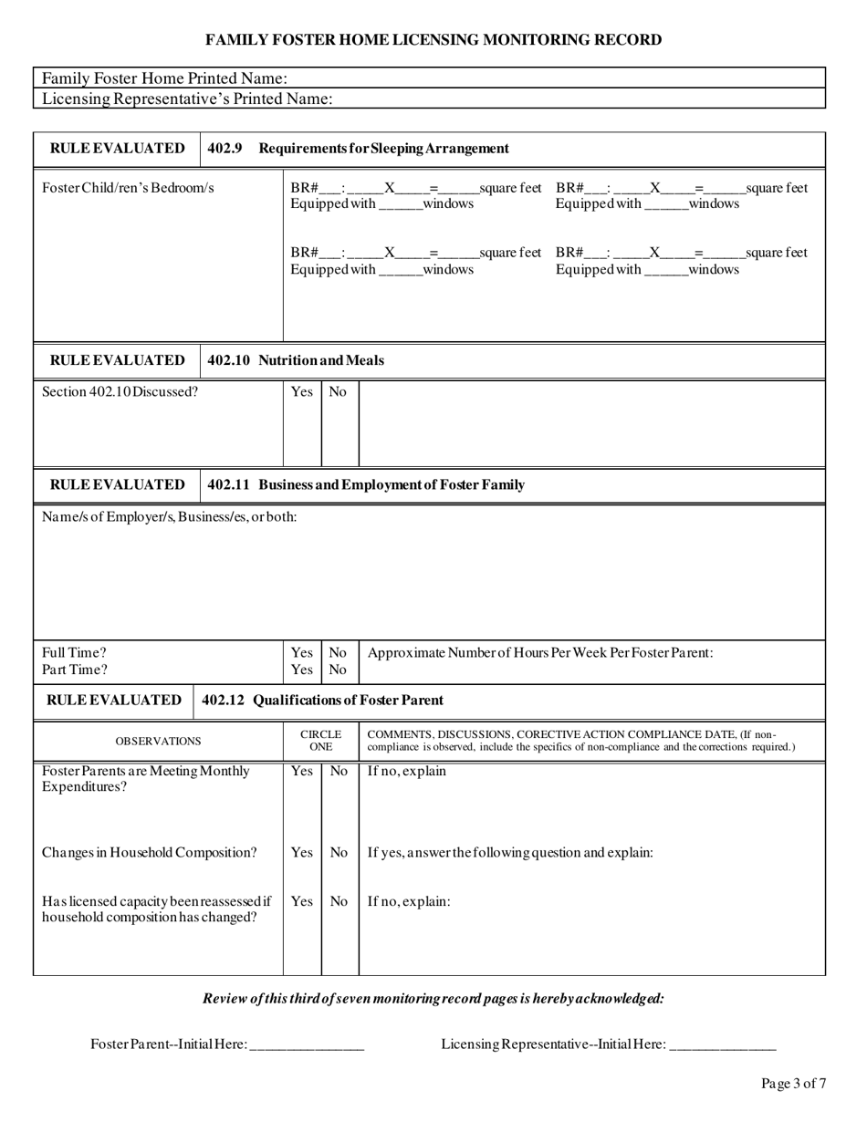 Form CFS597-FFH Family Foster Home Licensing Monitoring Record - Illinois, Page 3