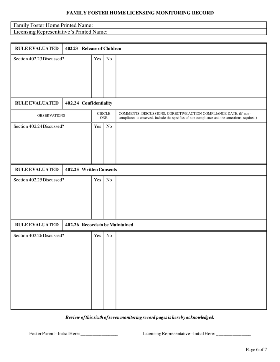 Form CFS597-FFH Family Foster Home Licensing Monitoring Record - Illinois, Page 6