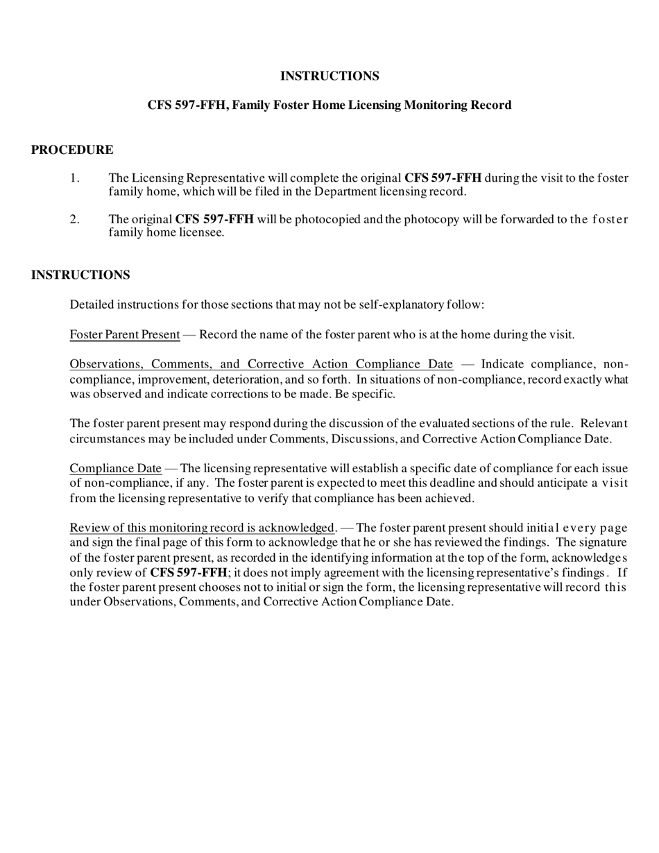 Form CFS597-FFH Family Foster Home Licensing Monitoring Record - Illinois, Page 8
