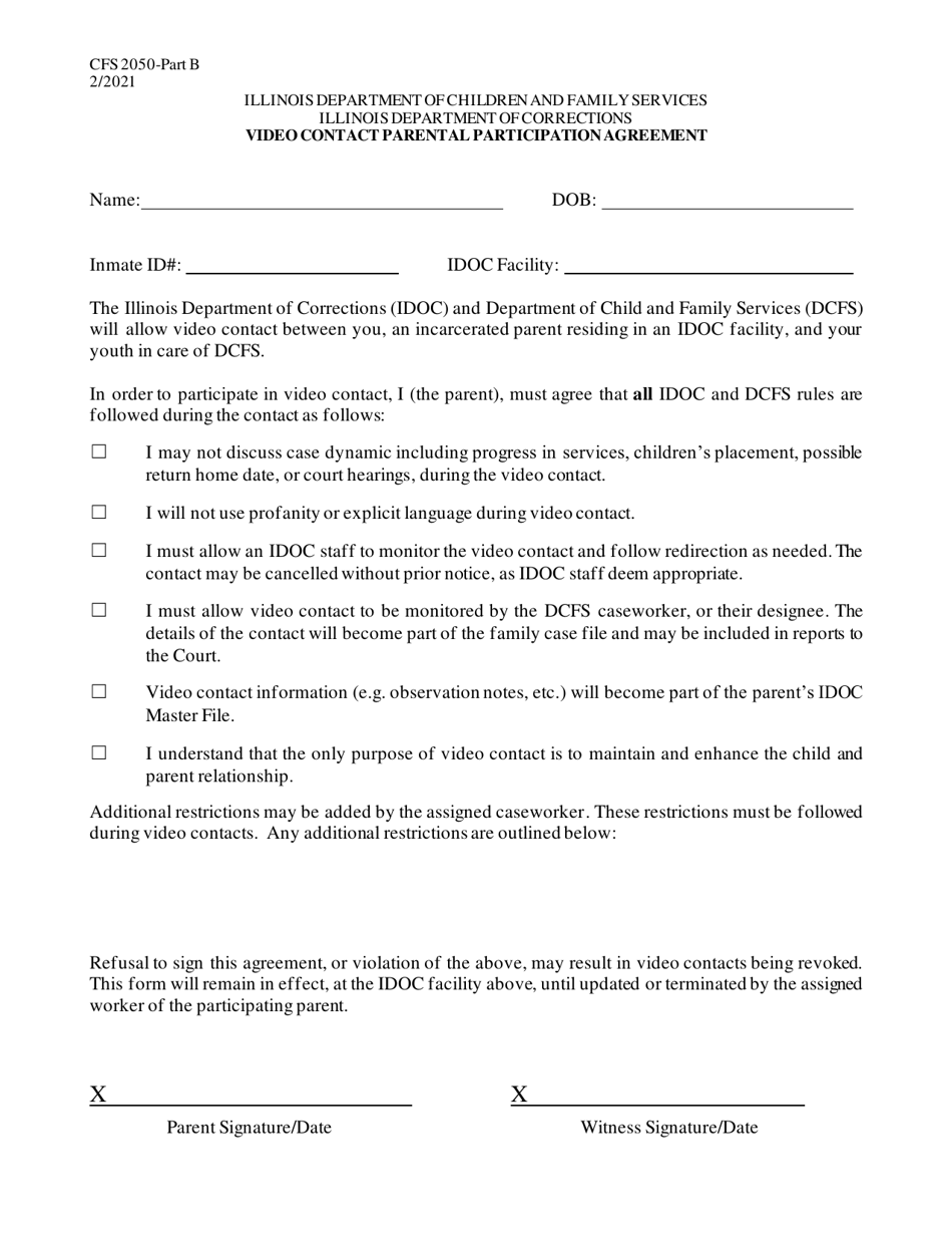 Form CFS2050 Part B Idoc Video Contact Parental Participation Agreement - Illinois, Page 1