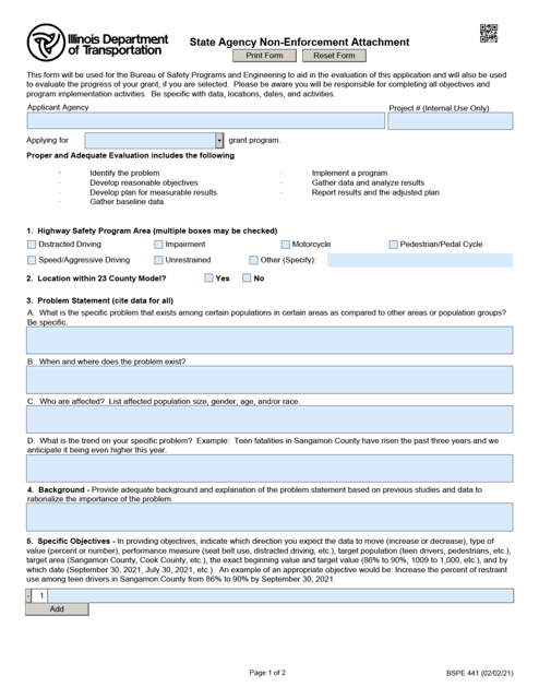 Form BSPE441 State Agency Non-enforcement Attachment - Illinois