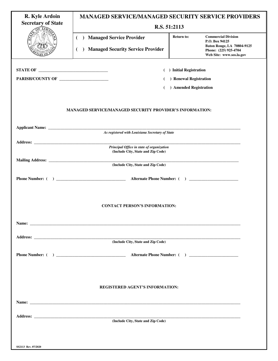 Form SS2113 Managed Service / Managed Security Service Providers - Louisiana, Page 1