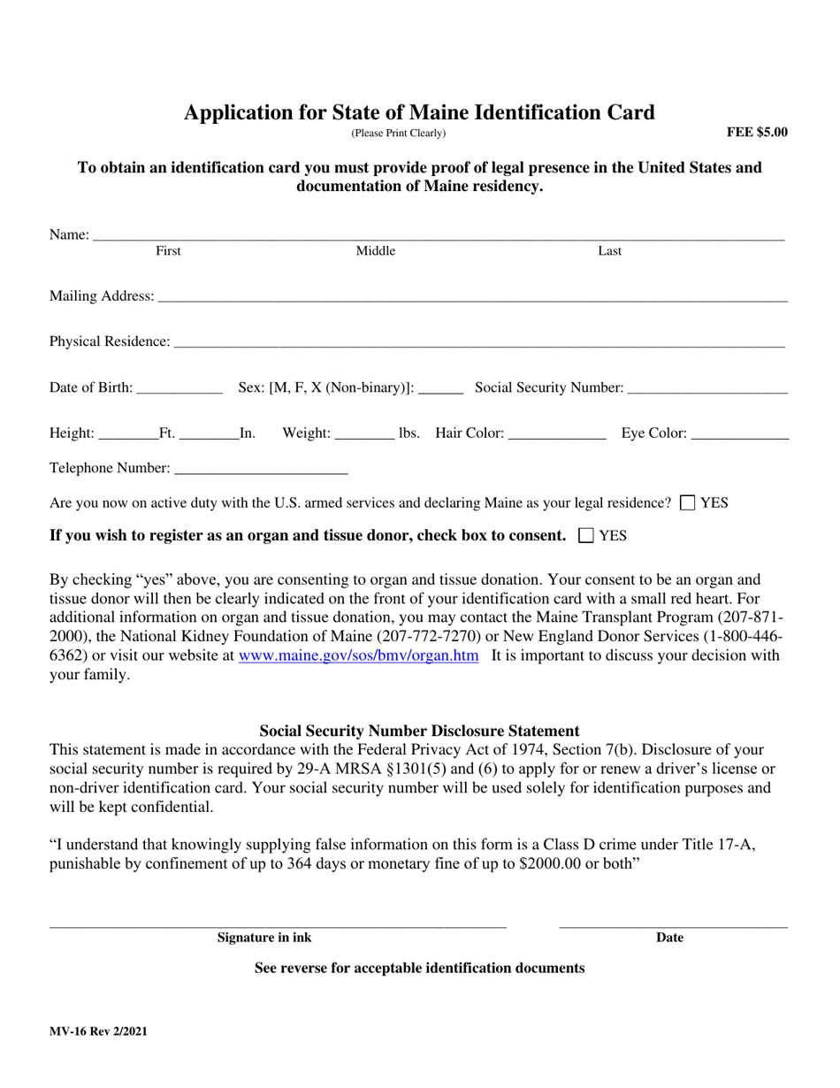 Form MV16 Download Fillable PDF or Fill Online Application for State