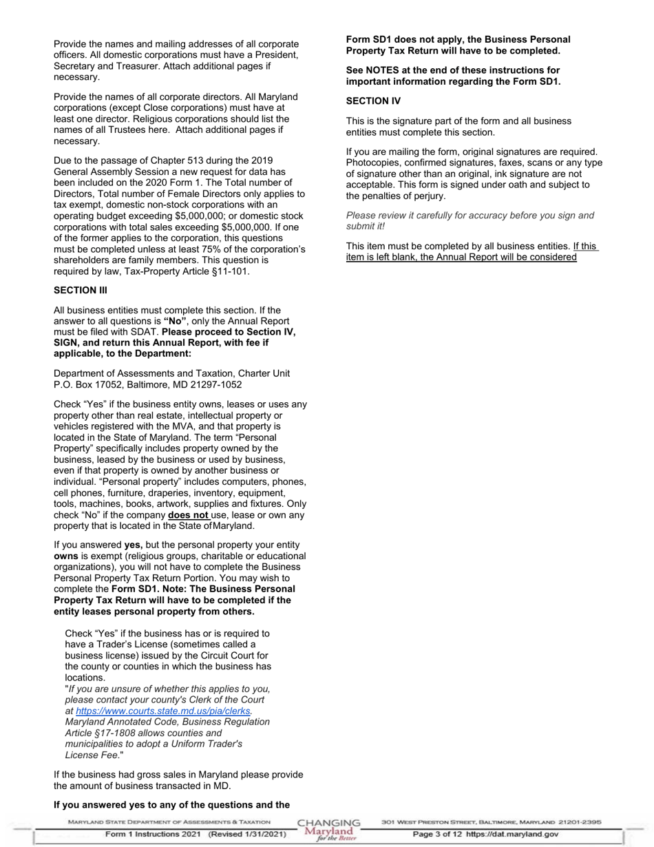 Instructions for Form 1 Annual Report  Business Personal Property Return - Maryland, Page 3