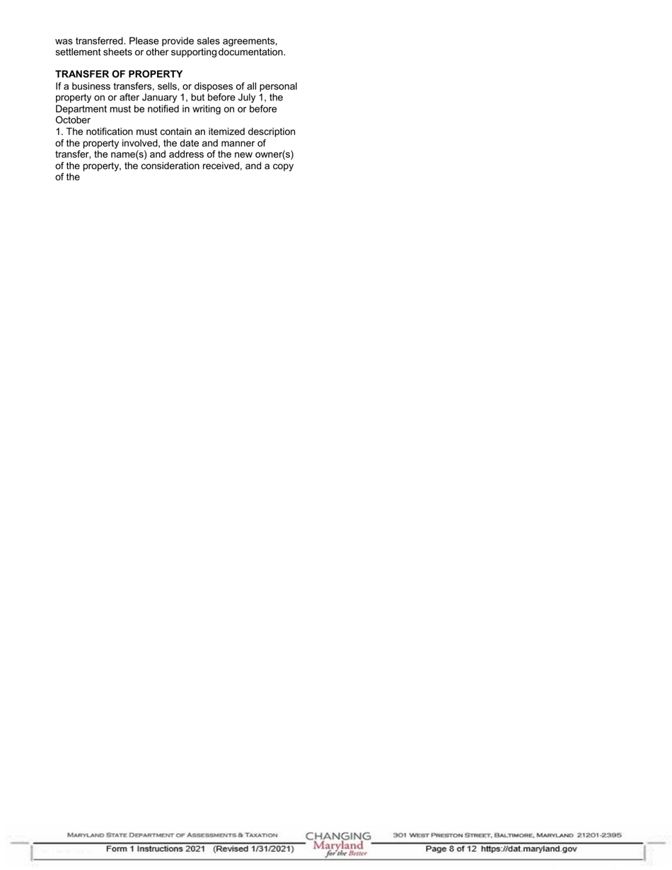 Instructions for Form 1 Annual Report  Business Personal Property Return - Maryland, Page 8