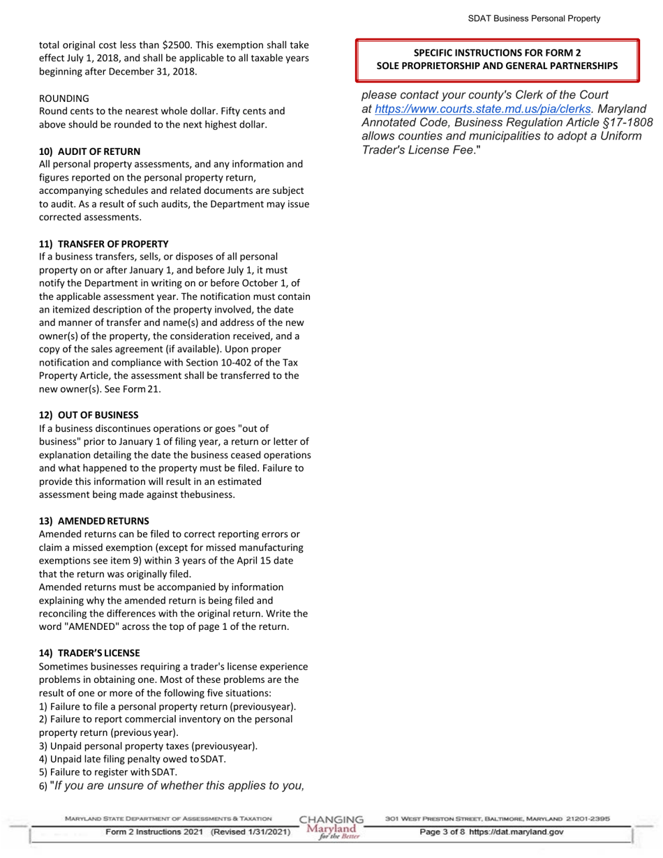 Instructions for Form 2 Business Personal Property Return - Maryland, Page 3