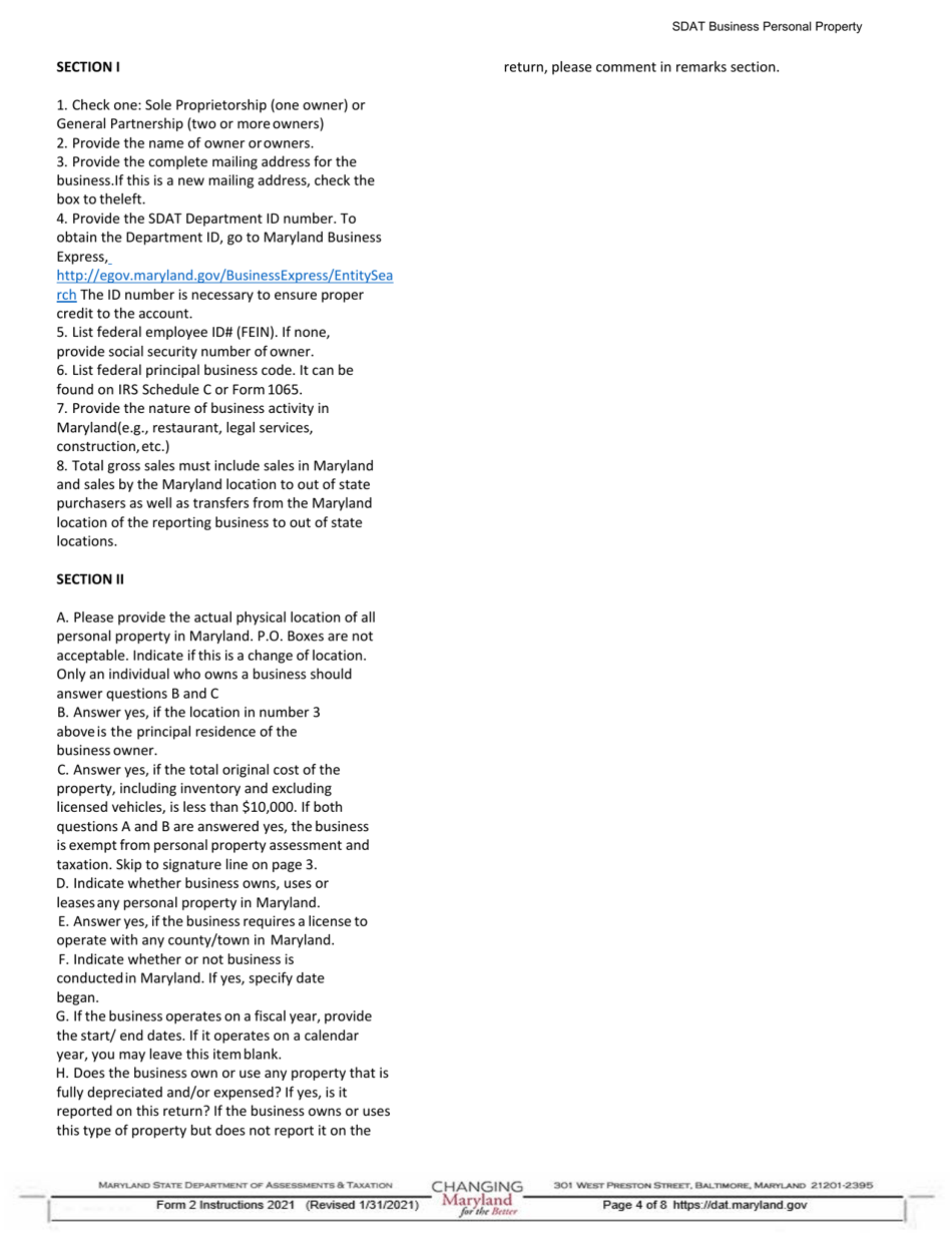 Instructions for Form 2 Business Personal Property Return - Maryland, Page 4