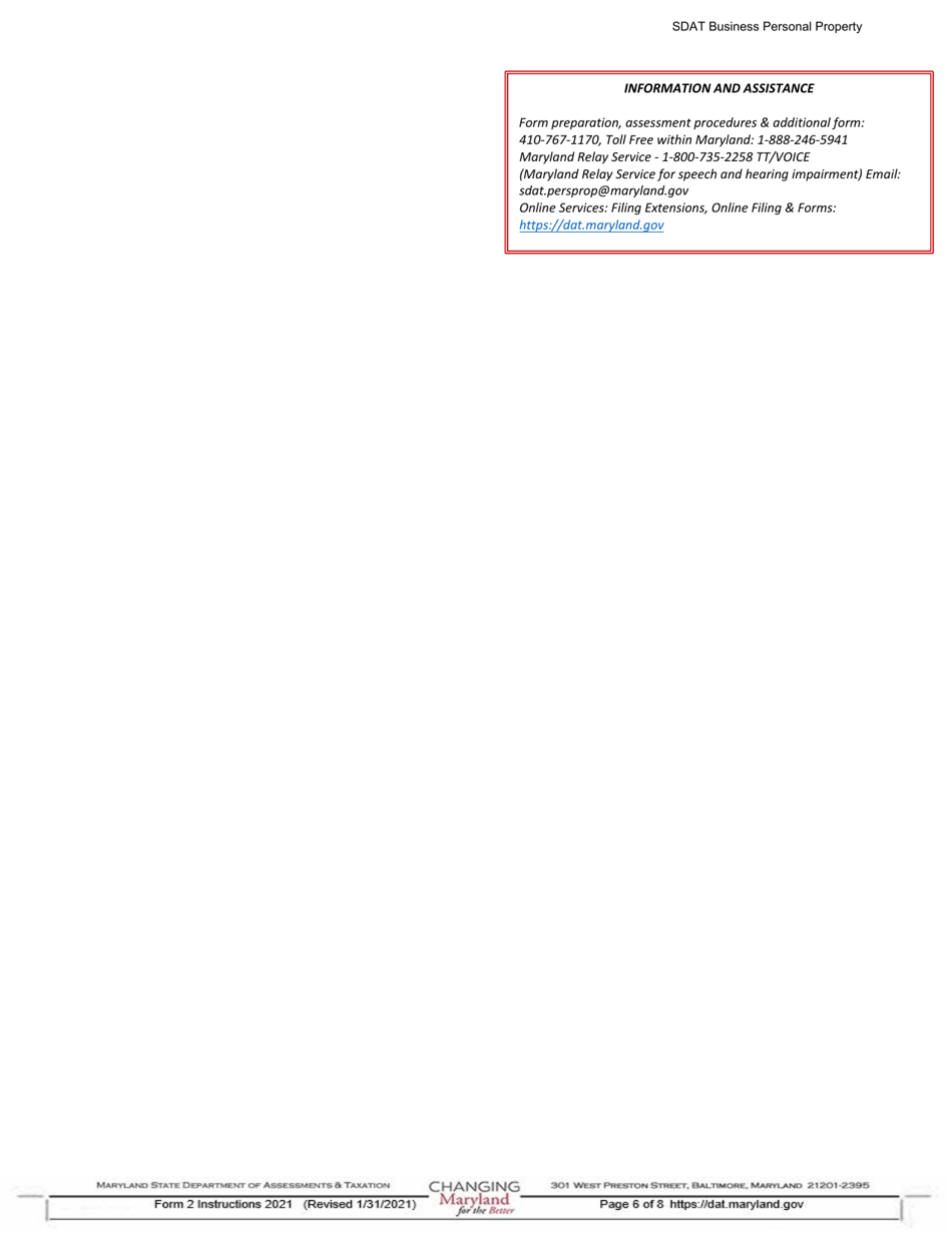 Instructions for Form 2 Business Personal Property Return - Maryland, Page 6