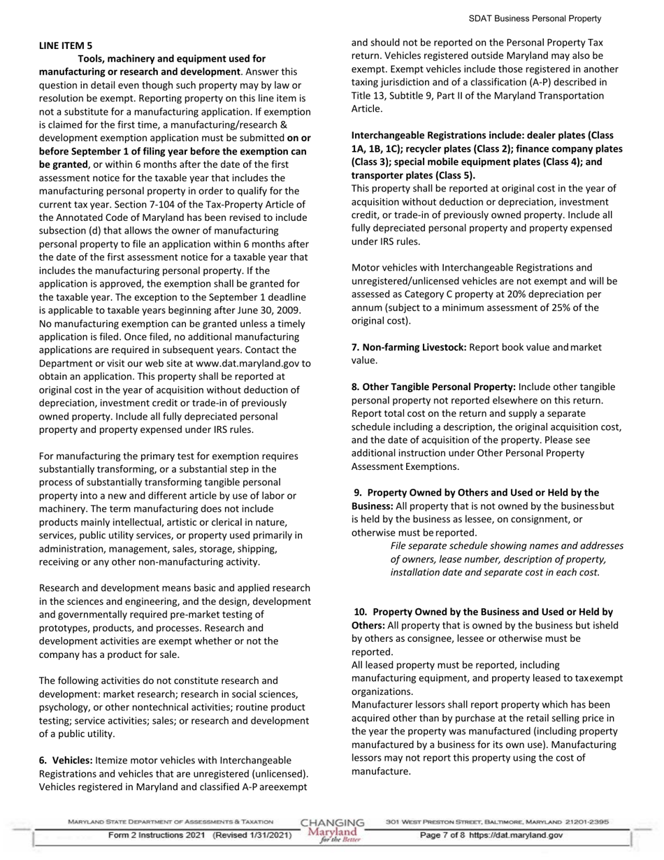 Instructions for Form 2 Business Personal Property Return - Maryland, Page 7