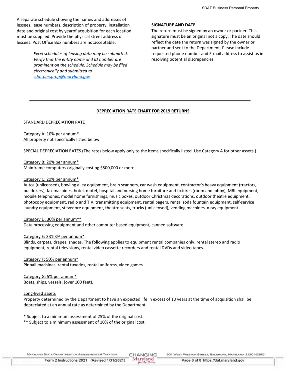 Instructions for Form 2 Business Personal Property Return - Maryland, Page 8