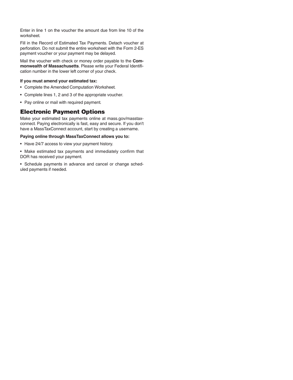 Form 2-ES Massachusetts Estimated Income Tax Payment Vouchers - Massachusetts, Page 2