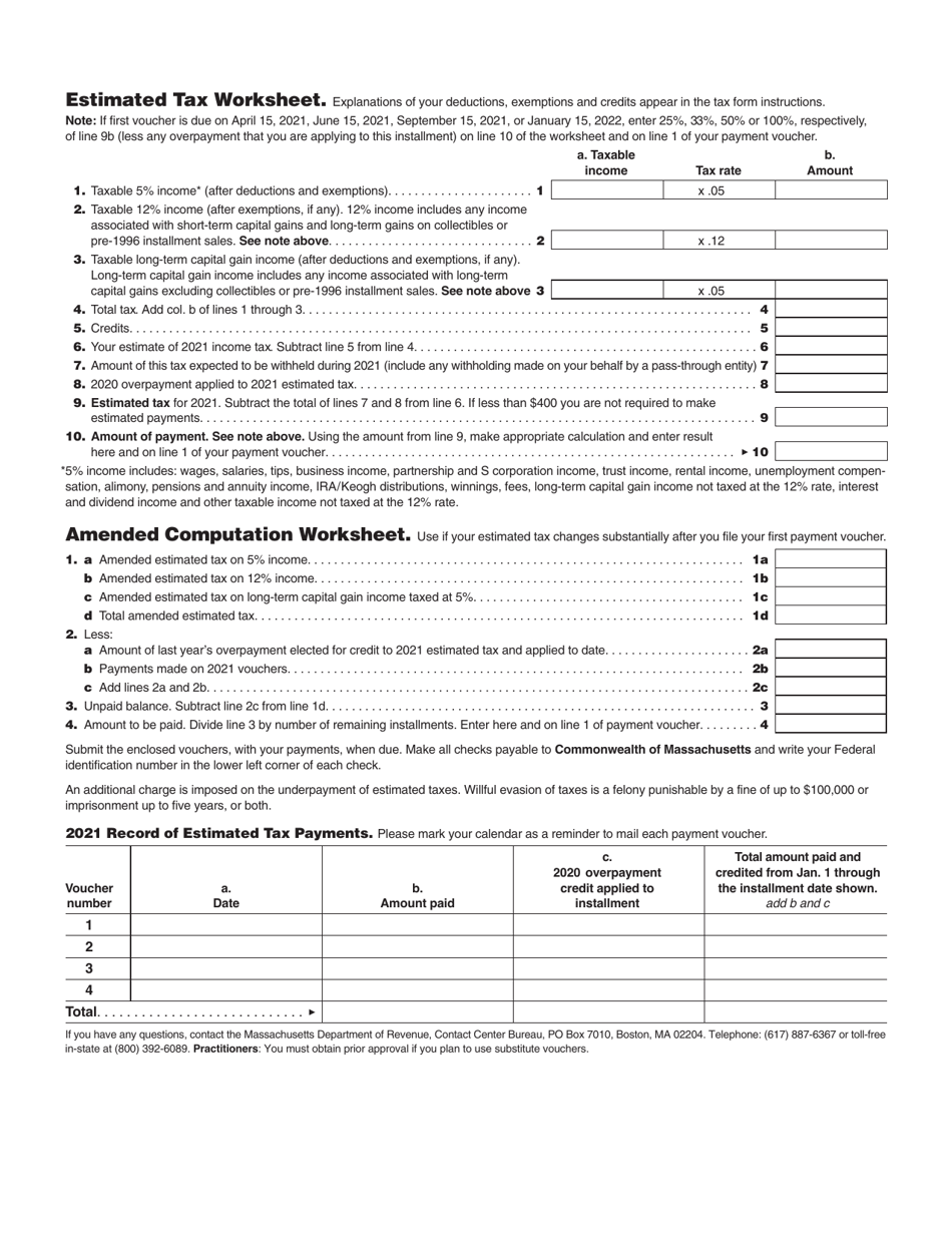 Form 2-ES Massachusetts Estimated Income Tax Payment Vouchers - Massachusetts, Page 3
