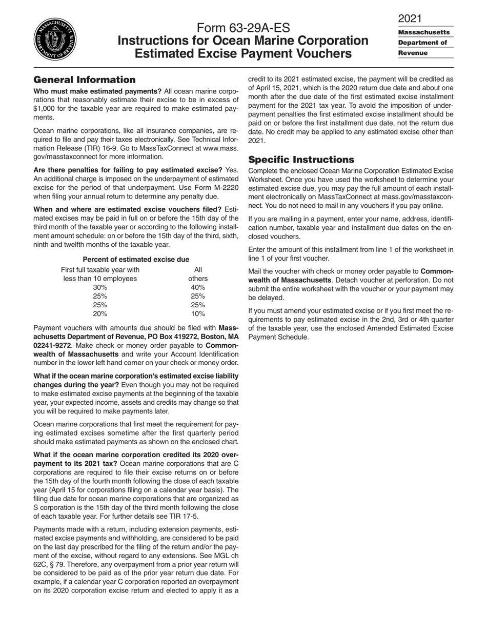 Form 63-29A-ES Ocean Marine Estimated Excise Payment Vouchers - Massachusetts, Page 1