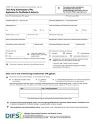 Form FIS0861 Third Party Administrator (Tpa) Application for Certificate of Authority - Michigan