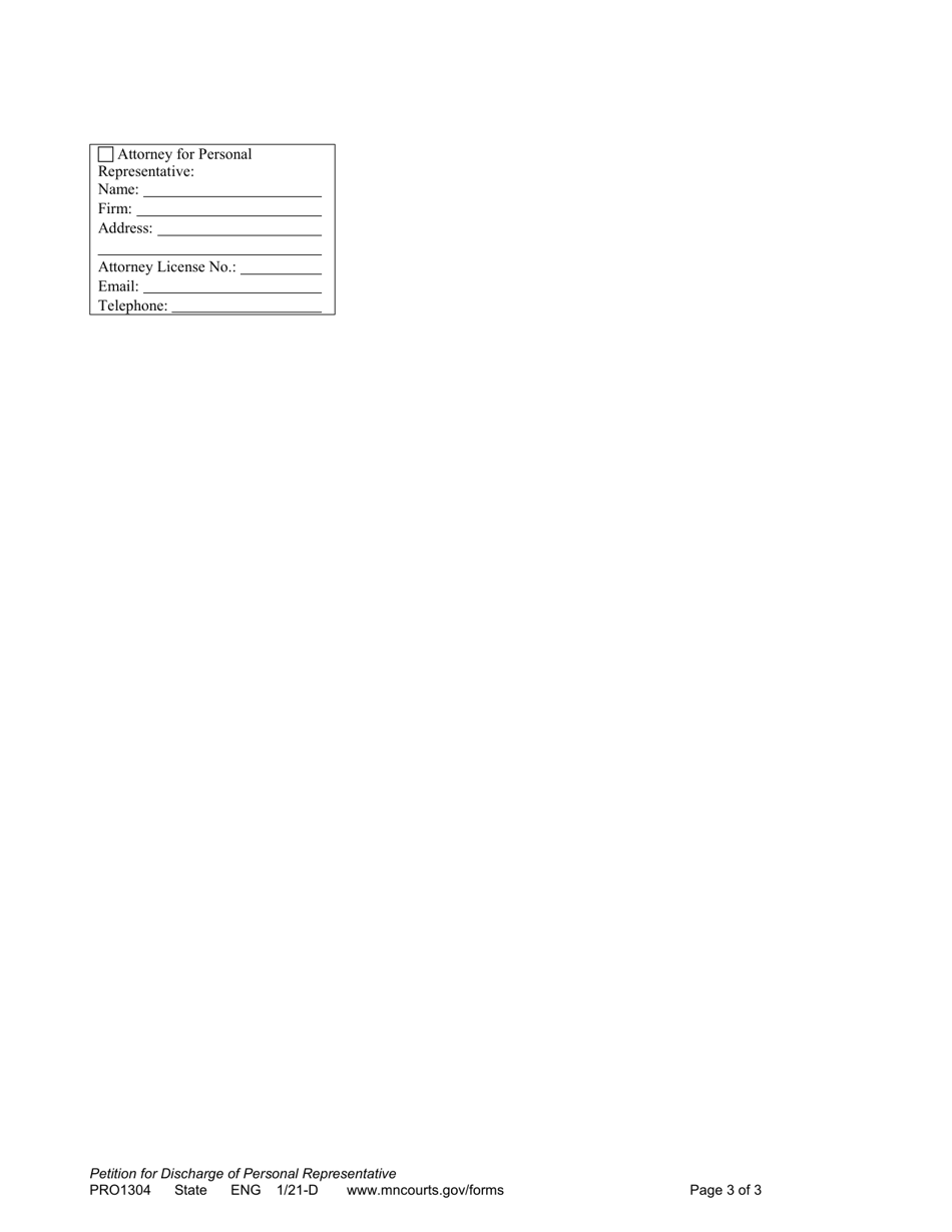 Form PRO1304 Petition for Discharge of Personal Representative - Minnesota, Page 3