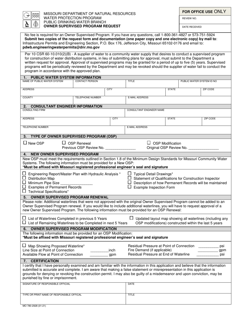 Form MO780-2928 Owner Supervised Program Request - Missouri, Page 1