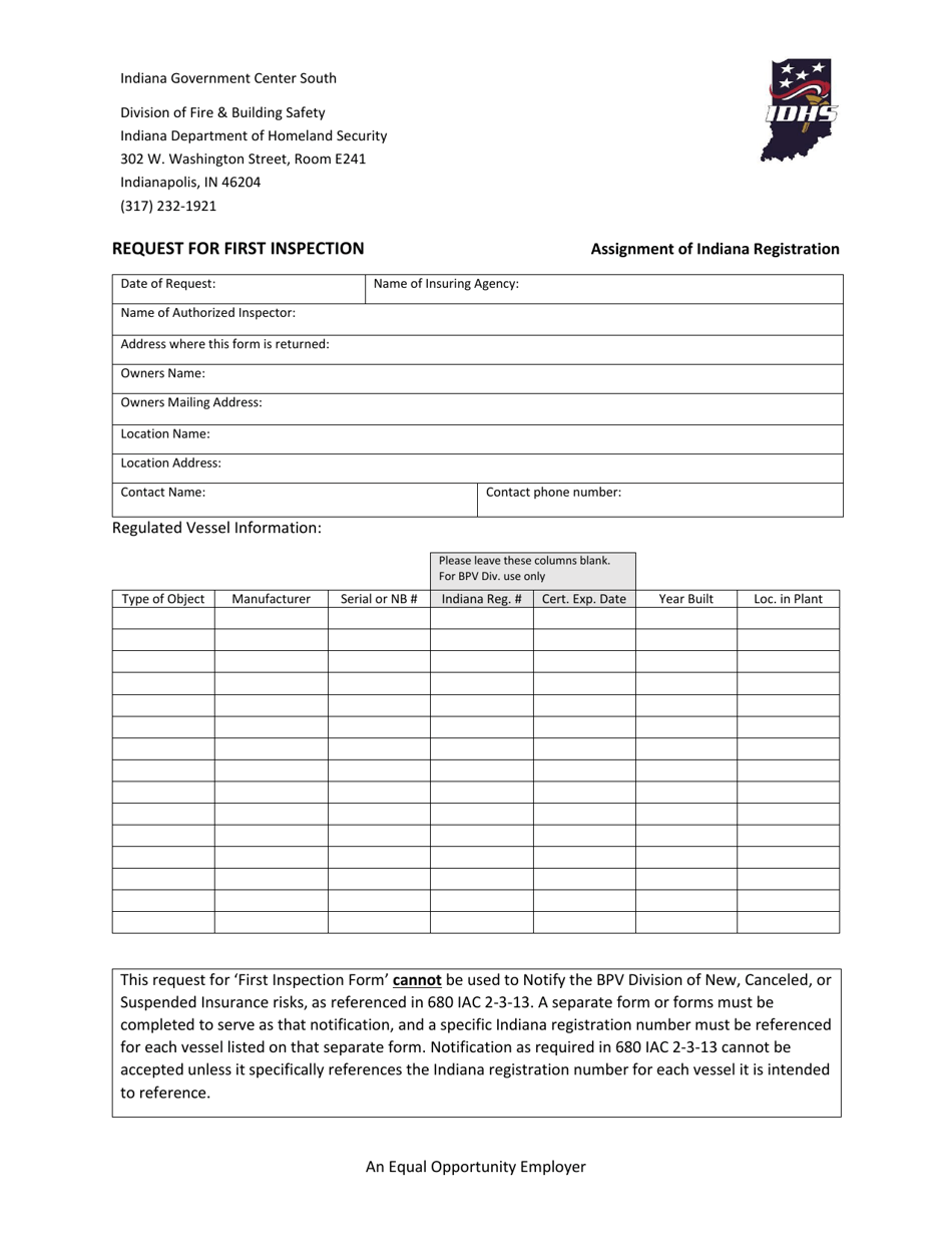 Request for First Inspection - Indiana, Page 1