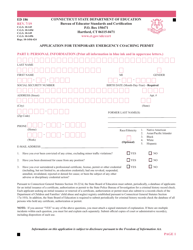 Form ED186 &quot;Application for Temporary Emergency Coaching Permit&quot; - Connecticut