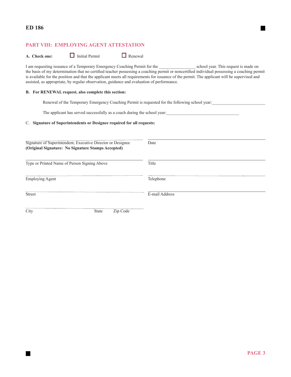 Form ED186 Application for Temporary Emergency Coaching Permit - Connecticut, Page 3
