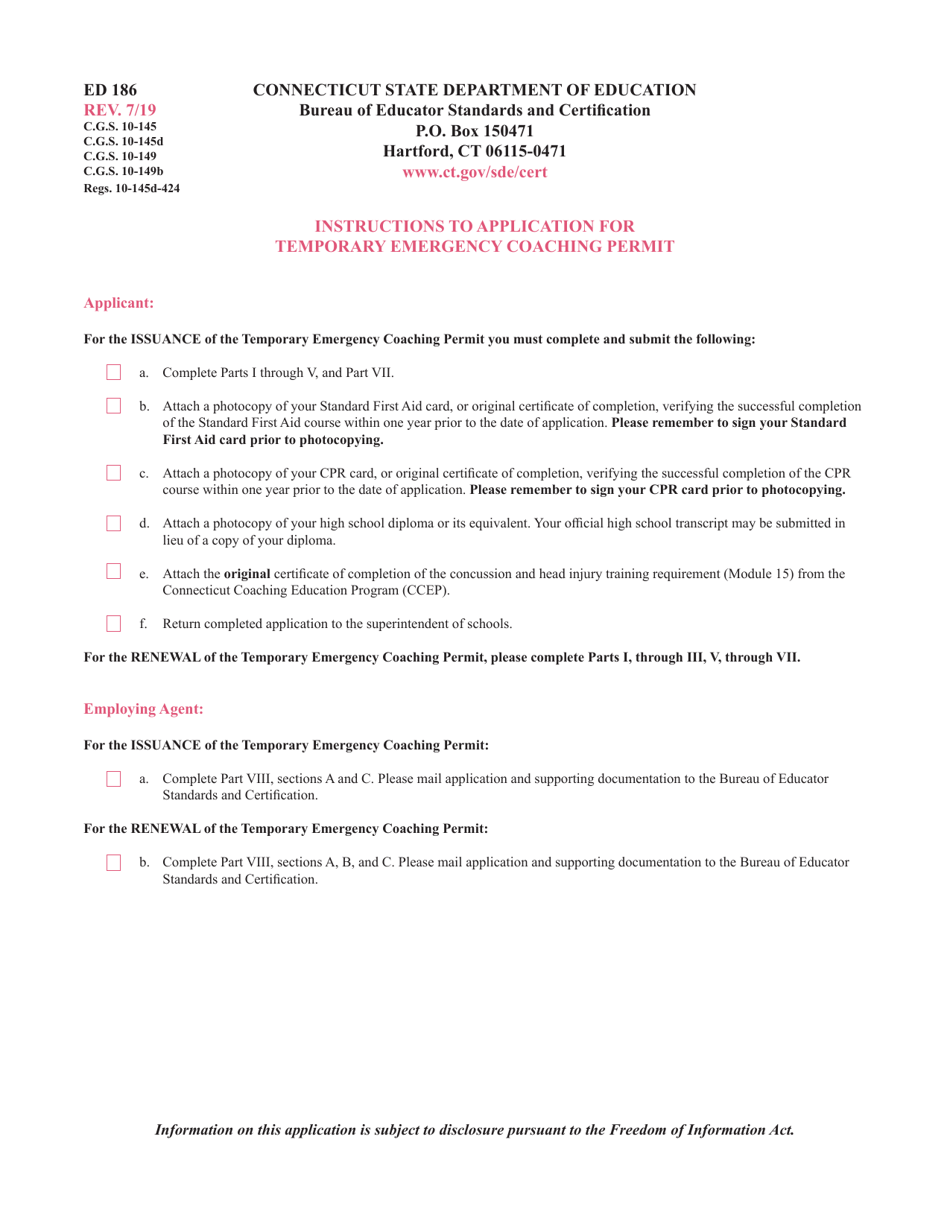 Form ED186 Application for Temporary Emergency Coaching Permit - Connecticut, Page 4