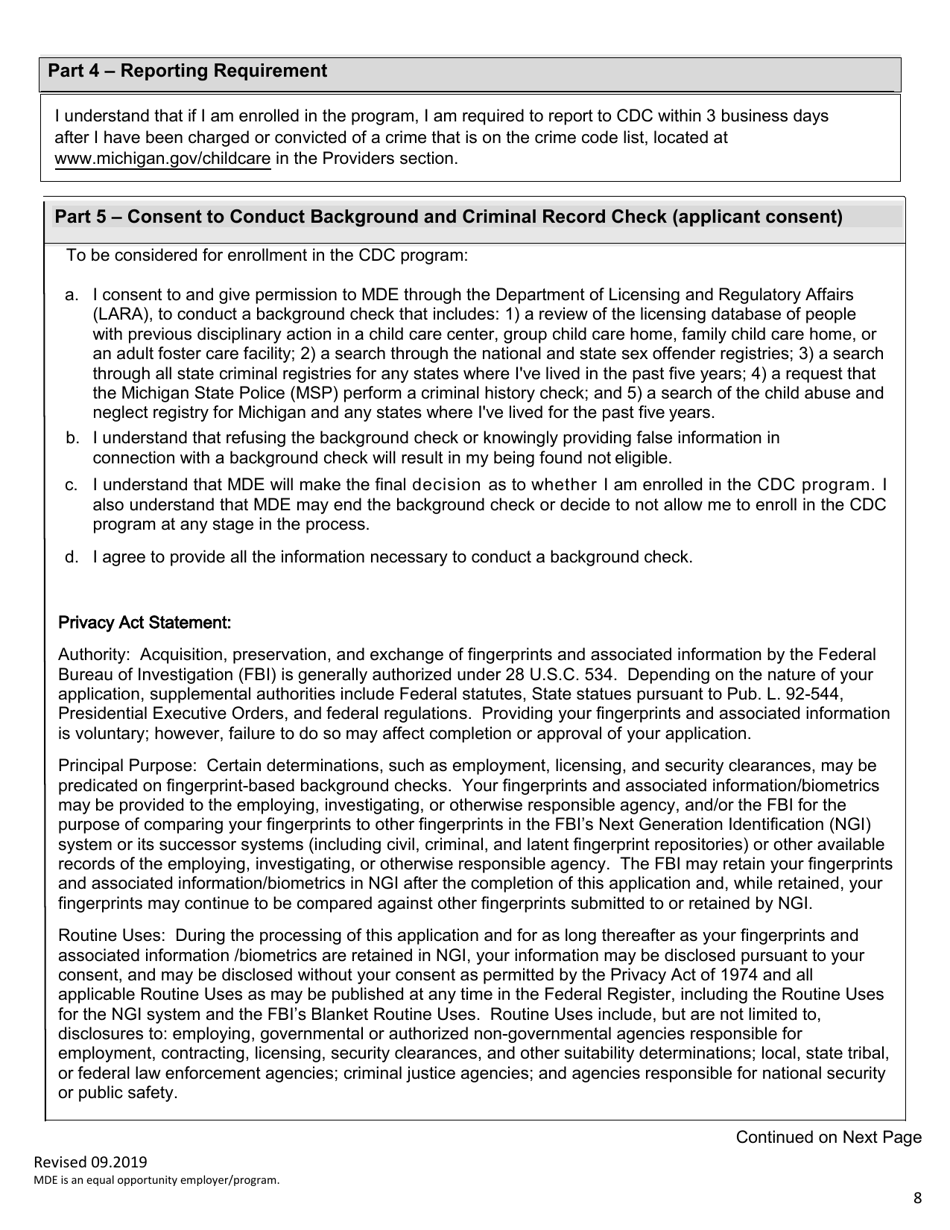 Child Development and Care (CDC) License Exempt Provider Application - Michigan, Page 8