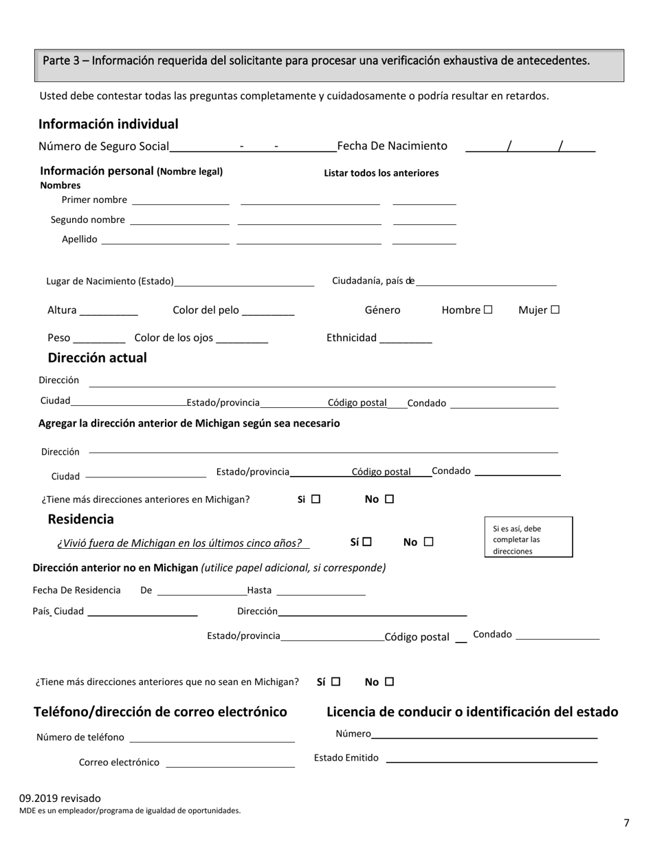 Solicitud De Proveedor Exento De Licencia Para Desarrollo Y Cuidado Infantil (CDC) - Michigan (Spanish), Page 7