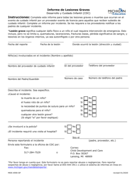 Document preview: Formulario MDE-4590-SP Informe De Lesiones Graves - Michigan (Spanish)